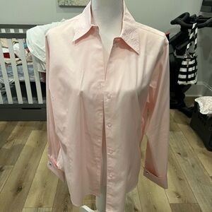 Petite sophisticate petite pink tailored long sleeve shirt paisley embossed